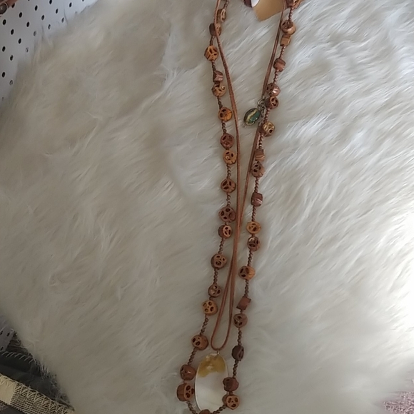 Retro seed bead necklace with matching inlay earr - Picture 1 of 3